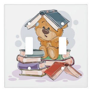 Cute Cartoon Bear Reading Books Light Switch Cover