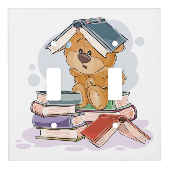Cute Cartoon Bear Reading Books Light Switch Cover (Front)