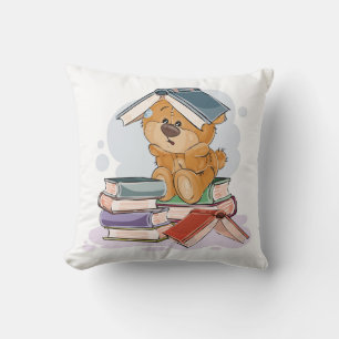 Cute Cartoon Bear Reading Books Throw Pillow