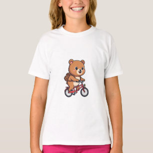 Cute Cartoon Bear Riding Red Bicycle Kids T-Shirt