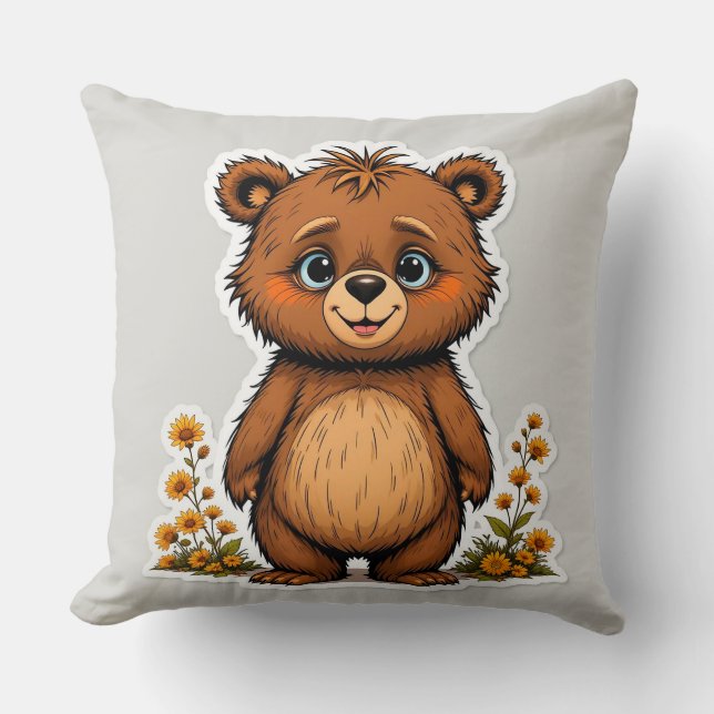 Cute Cartoon Bear Throw Pillow (Front)