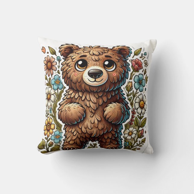 Cute Cartoon Bear Throw Pillow (Front)