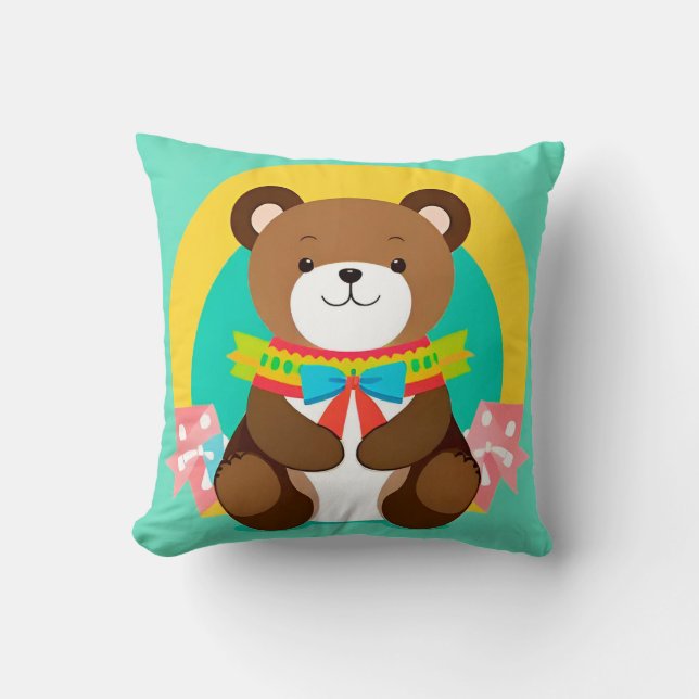 Cute Cartoon Bear Throw Pillow (Front)