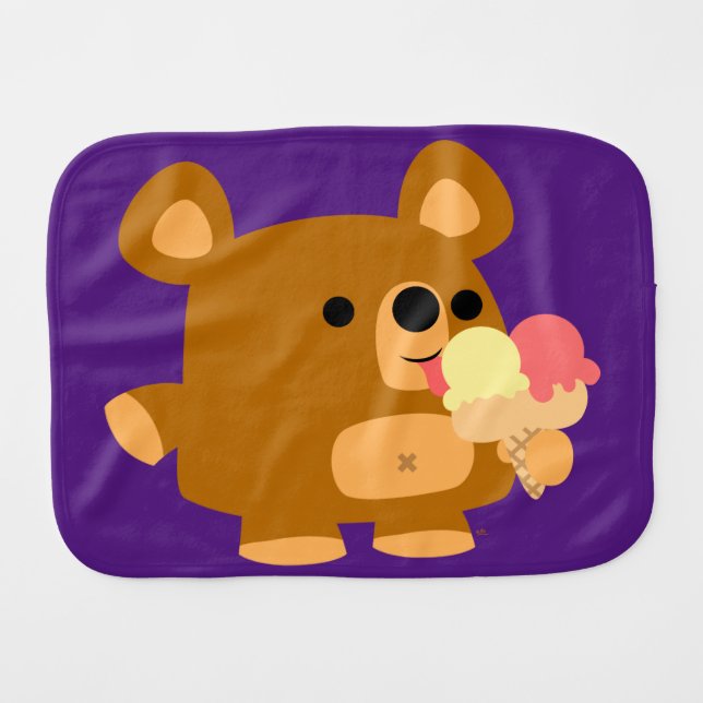 Cute Cartoon Bear with Ice Cream Burp Cloth (Front Horizontal)