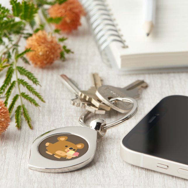 Cute Cartoon Bear with Ice Cream Metal Keychain (Side)