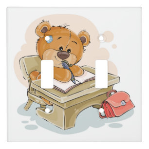 Cute Cartoon Bear Writing a Book Light Switch Cover