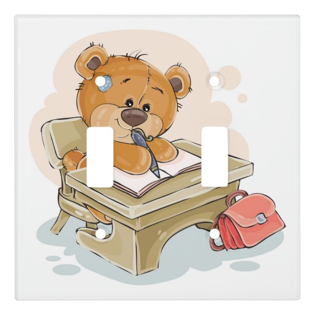 Cute Cartoon Bear Writing a Book Light Switch Cover (Front)