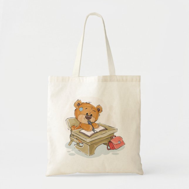 Cute Cartoon Bear Writing a Book Tote Bag (Front)