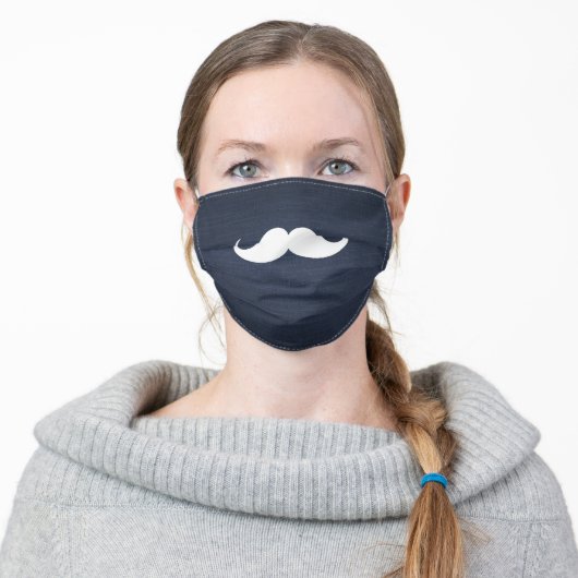 Cute cartoon beard on denim adult cloth face mask (Worn)