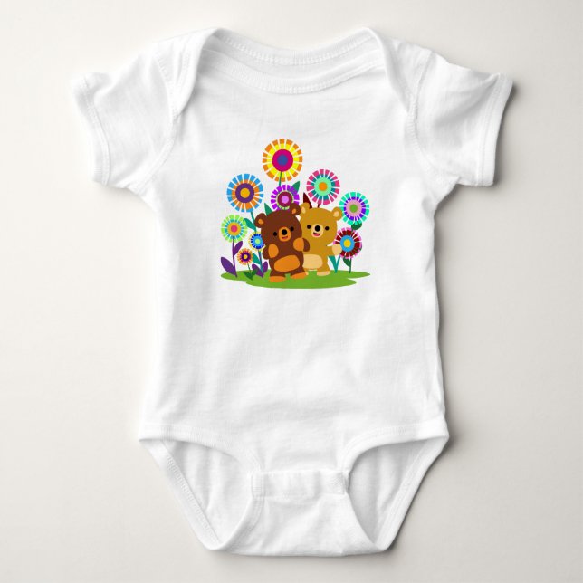 Cute Cartoon Bears' Garden Baby Bodysuit (Front)