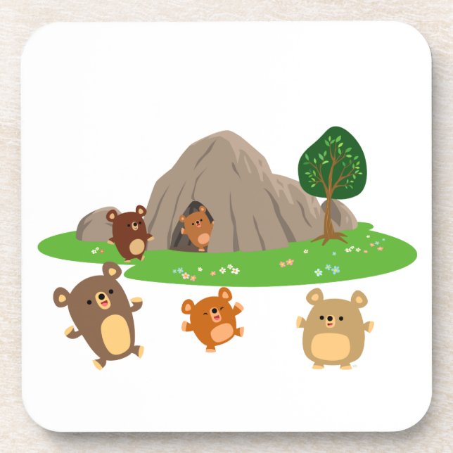 Cute Cartoon Bears in a Cave Coasters Set (Front)
