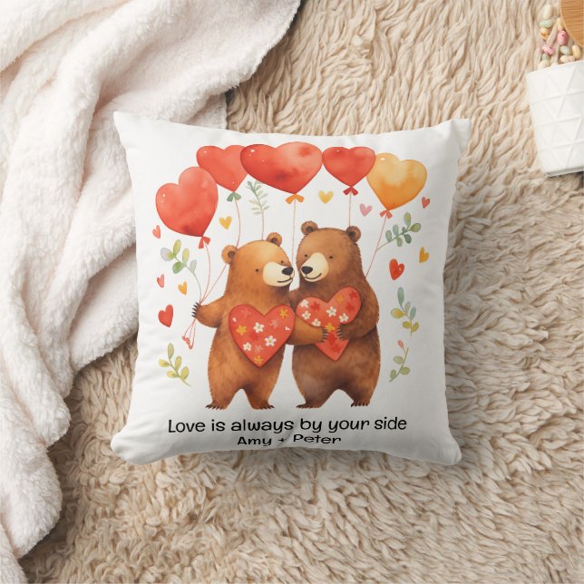 Cute cartoon Bears Love Hearts Valentine Throw Pillow (Blanket)