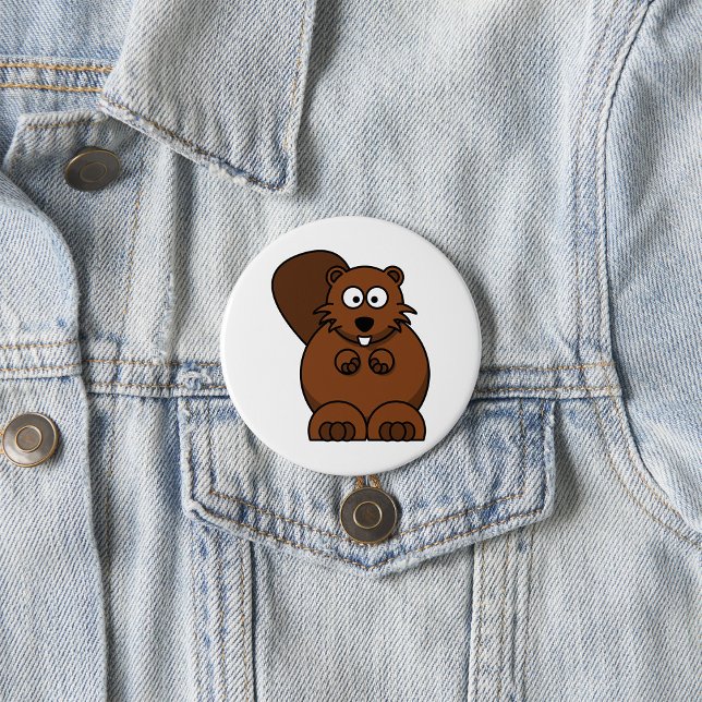 Cute Cartoon Beaver Funny Woodland Animal  Button (Creator Uploaded)