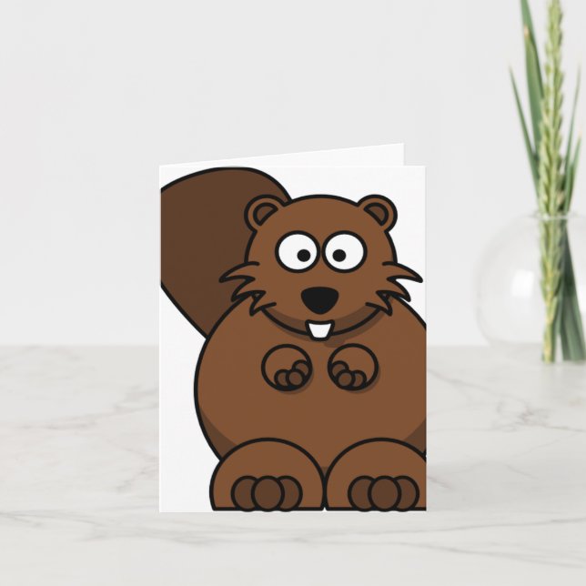 Cute Cartoon Beaver Funny Woodland Animal  Card (Front)