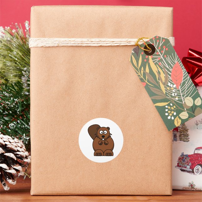 Cute Cartoon Beaver Funny Woodland Animal  Classic Round Sticker (Creator Uploaded)