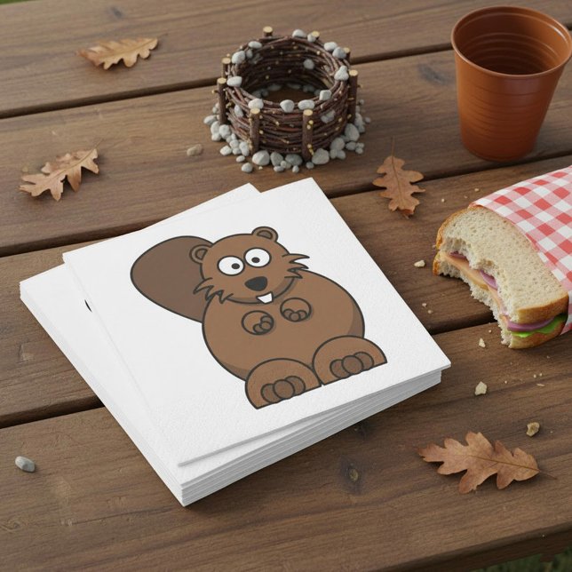 Cute Cartoon Beaver Funny Woodland Animal  Napkins (Creator Uploaded)