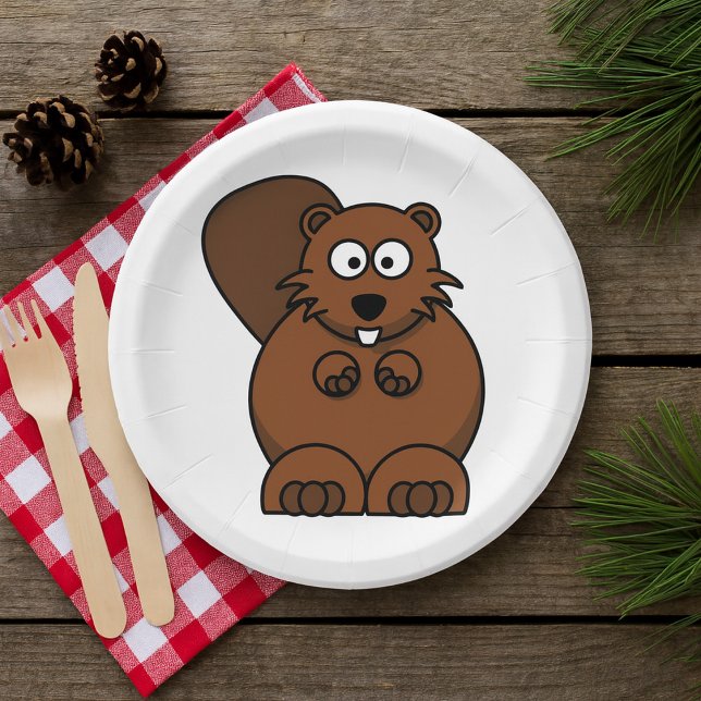 Cute Cartoon Beaver Funny Woodland Animal  Paper Plates (Creator Uploaded)