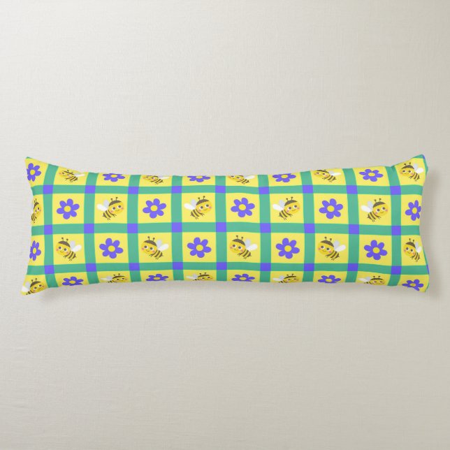 Cute Cartoon Bee and Flower Pattern Body Pillow (Front)