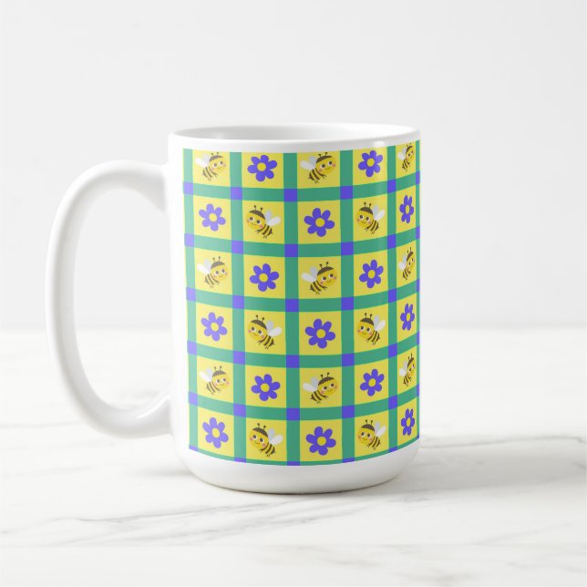 Cute Cartoon Bee and Flower Pattern Coffee Mug (Left)