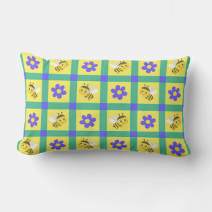 Cute Cartoon Bee and Flower Pattern Lumbar Pillow