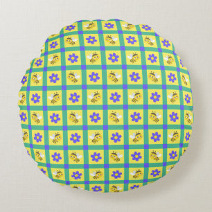 Cute Cartoon Bee and Flower Pattern Round Pillow
