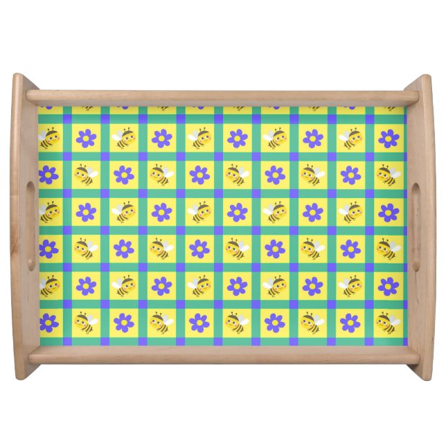 Cute Cartoon Bee and Flower Pattern Serving Tray (Front)