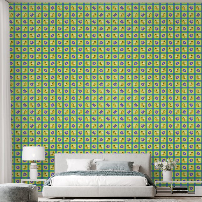 Cute Cartoon Bee and Flower Pattern Wallpaper (Bedroom)
