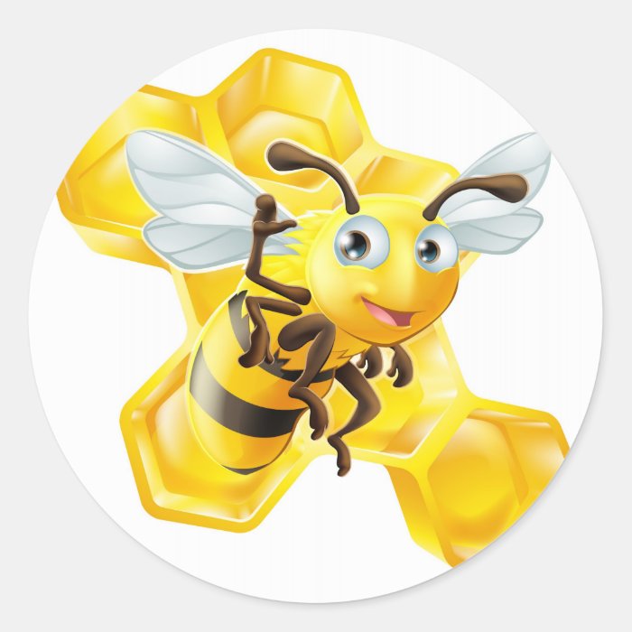 Cute Cartoon Bee and Honeycomb Round Stickers