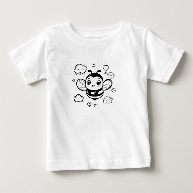 Cute Cartoon Bee Baby T-Shirt – Black and White Ka (Front)