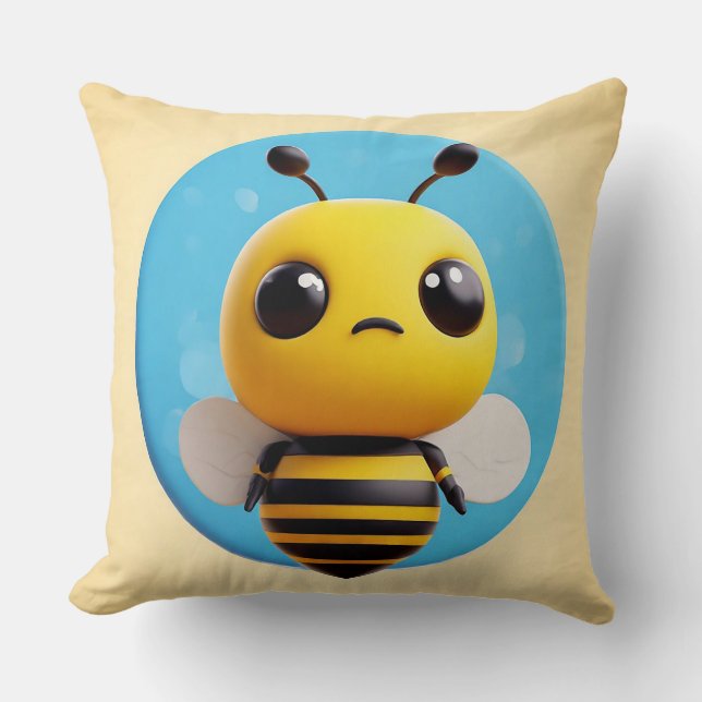 Cute Cartoon Bee Character With Large Eyes Throw Pillow (Front)