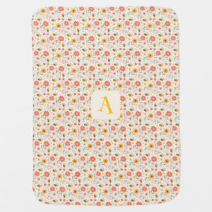 Cute cartoon bee flower green pattern initial baby blanket