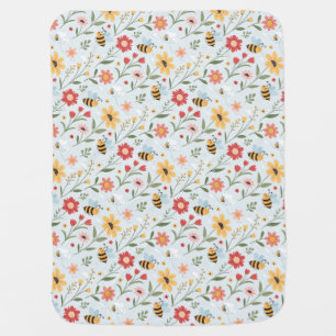 Cute cartoon bee flower orange red pattern baby blanket