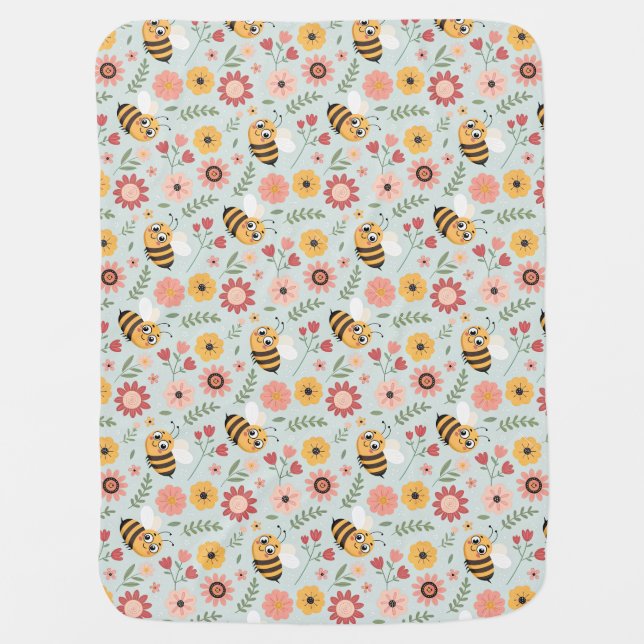 Cute cartoon bee flower yellow orange pattern baby blanket (Front)
