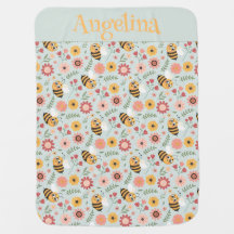 Cute cartoon bee flower yellow pattern monogram