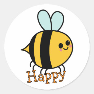 Cute Cartoon Bee Happy Classic Round Sticker