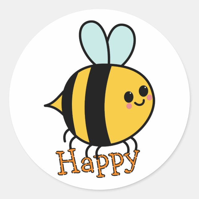 Cute Cartoon Bee Happy  Classic Round Sticker (Front)