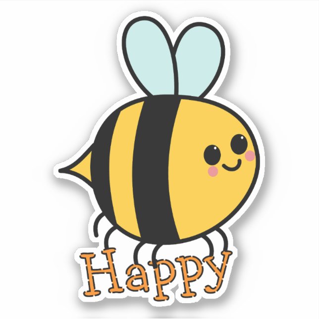 Cute Cartoon Bee Happy  Sticker (Front)