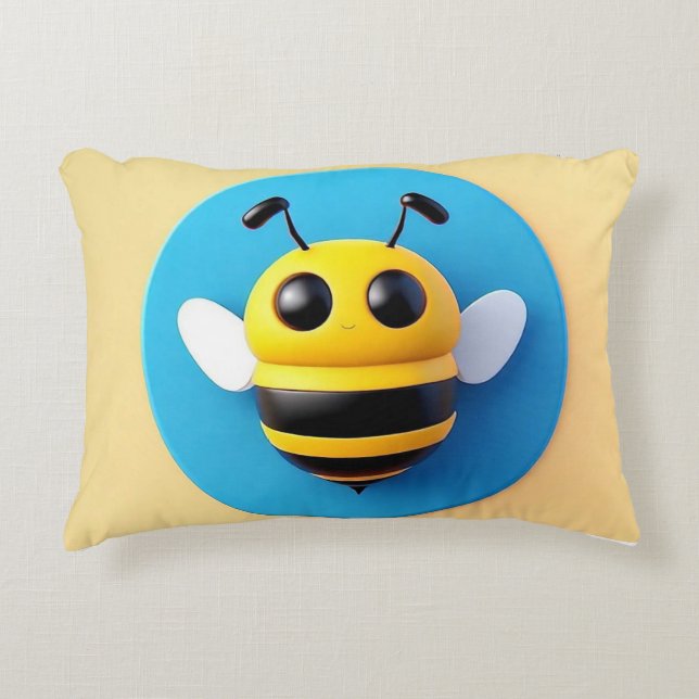 Cute Cartoon Bee Illustration Accent Pillow (Front)