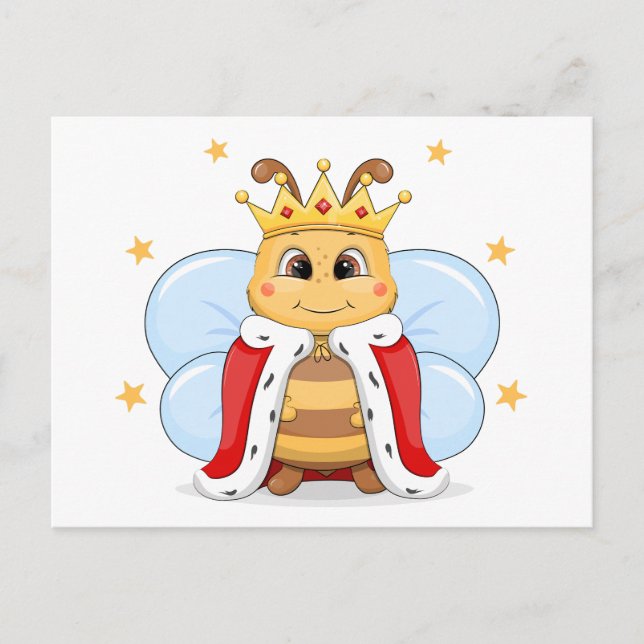 Cute cartoon bee king. postcard (Front)