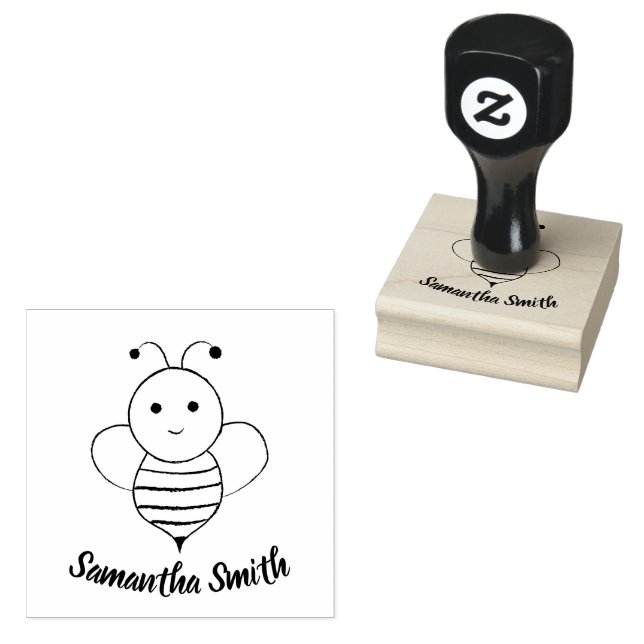 Cute Cartoon Bee Rubber Stamp (Stamped)