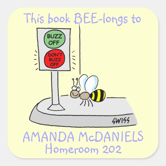 Cute Cartoon Bee This Book Belongs To Labels Funny (Front)