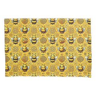 Cute Cartoon Bees and Honeycomb Pattern Pillow Case
