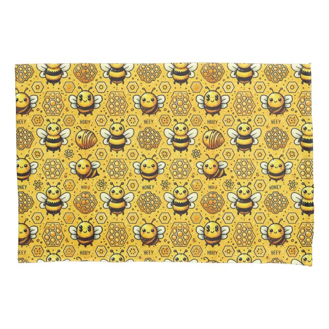 Cute Cartoon Bees and Honeycomb Pattern Pillow Case (Front)