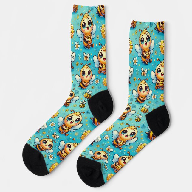 🐝✨ Cute Cartoon Bees Cozy Everyday Gift 🌼 Socks (Left)