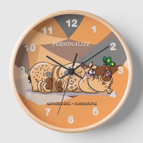 Cute Cartoon Beige Rhino Clock