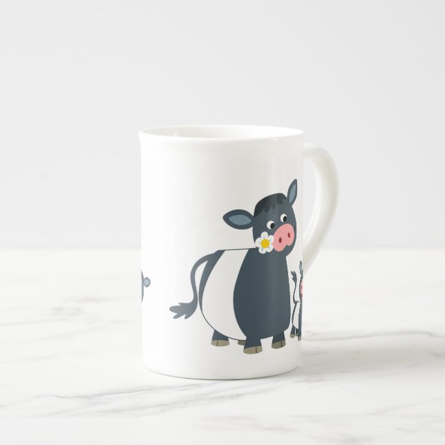 Cute Cartoon Belted Galloway Cow and Calf Bone China Mug (Front Right)