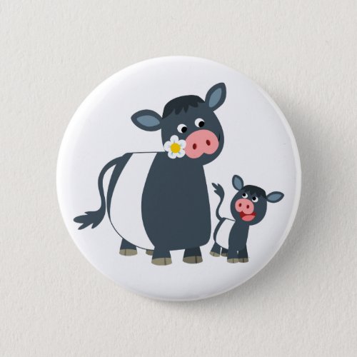 Cute Cartoon Belted Galloway Cow and Calf Button