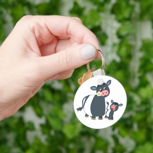 Cute Cartoon Belted Galloway Cow and Calf Keychain