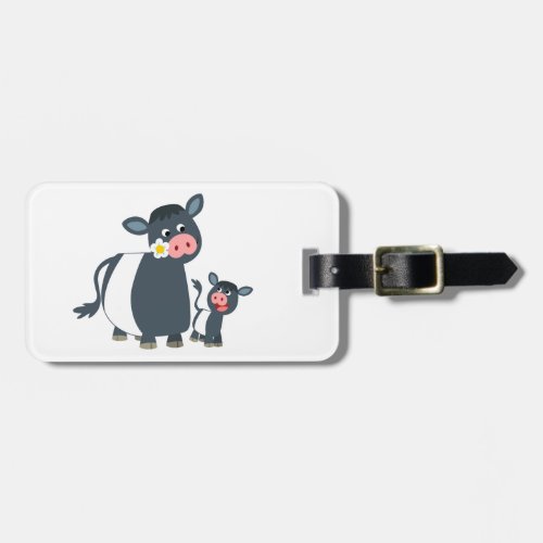 Cute Cartoon Belted Galloway Cow and Calf Luggage Tag