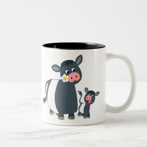 Cute Cartoon Belted Galloway Cow and Calf Two_Tone Coffee Mug